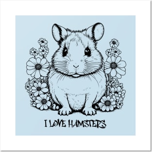 I love hamsters, Cute Hamster design Vintage Style Black and White Posters and Art